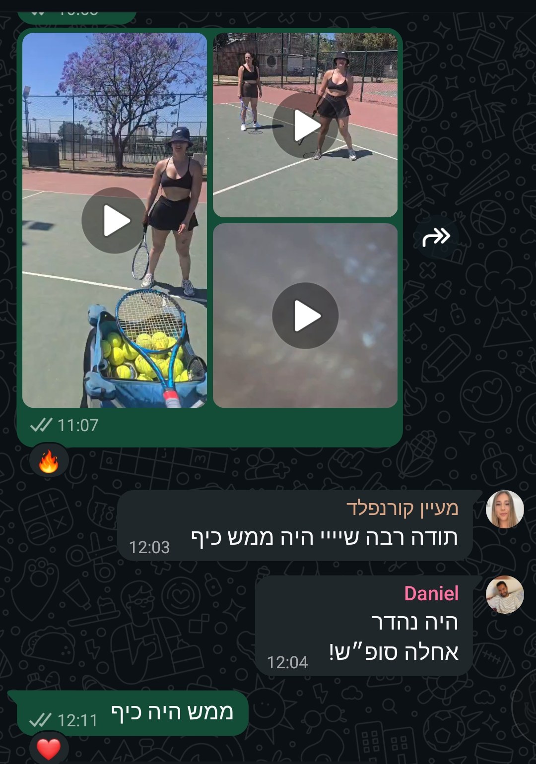 הודעות אמיתיות של חברי הקהילה אחרי משחק טניס